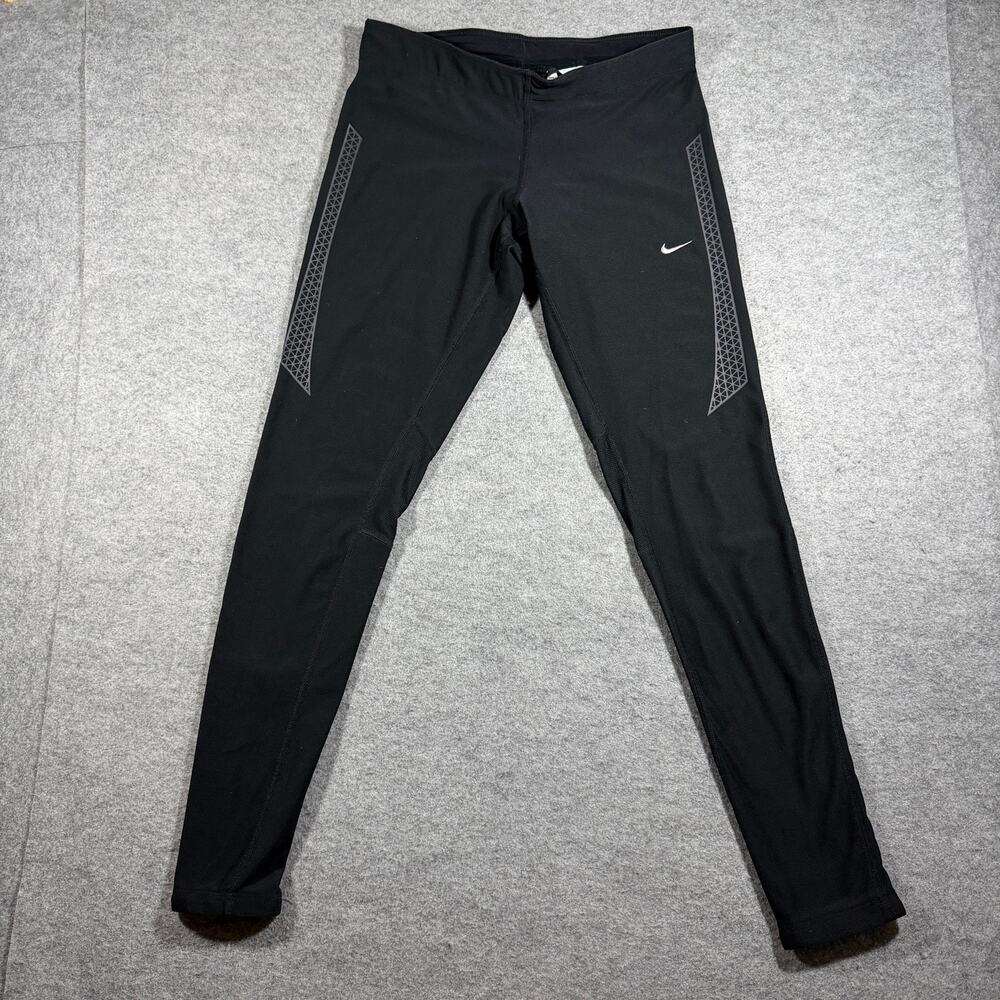 Nike Dri-FIT Running Tights Women M Black Reflective Ankle Zip Pocket Drawstring